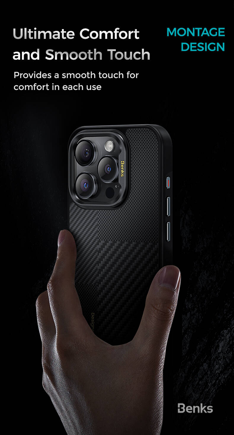 Benks Montage Hybrid ArmorPro iPhone 15 Pro Max M-safe Karbon Fiber Kevlar Kılıf Benks Montage Hybrid ArmorPro iPhone 15 Pro Max M-safe Karbon Fiber Kevlar Kılıf